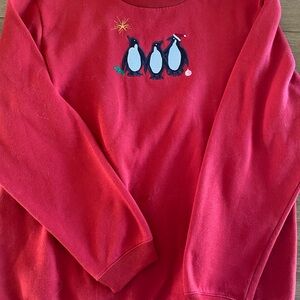Vintage Red Penguin Embroidered Sweatshirt